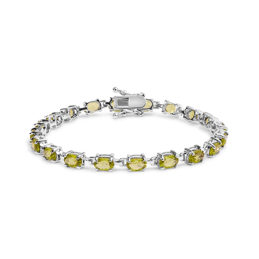 Haus of Brilliance Sterling Silver and Oval Created Green Peridot Link Bracelet